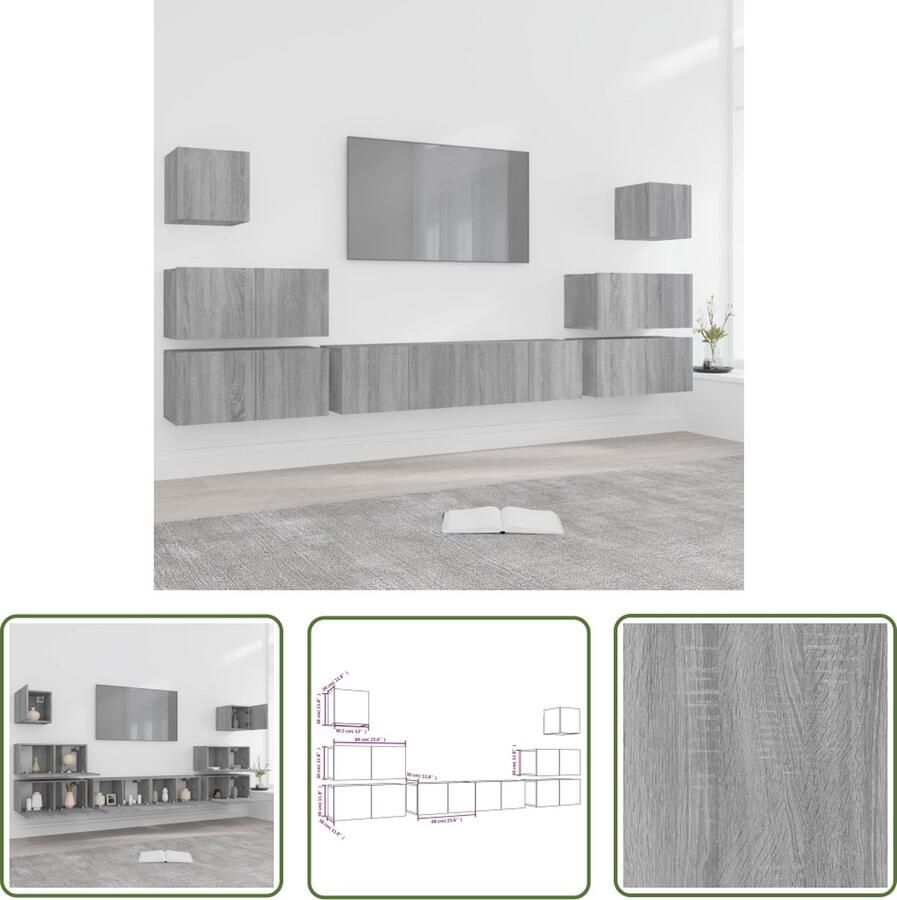 The Living Store Televisiekastenset Klassiek Hoge Kwaliteit Wandgemonteerde Grijs Sonoma Eiken 6x Groot 2x Klein - Foto 2