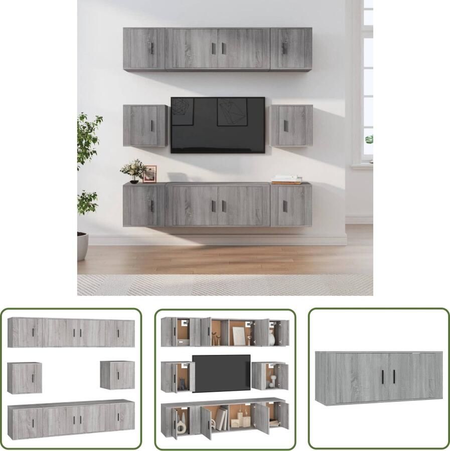 The Living Store Tv-meubelset Grijs Sonoma Eiken Klassiek Design Wandgemonteerd 2x 100x34.5x40cm 6x 40x34.5x40cm - Foto 2