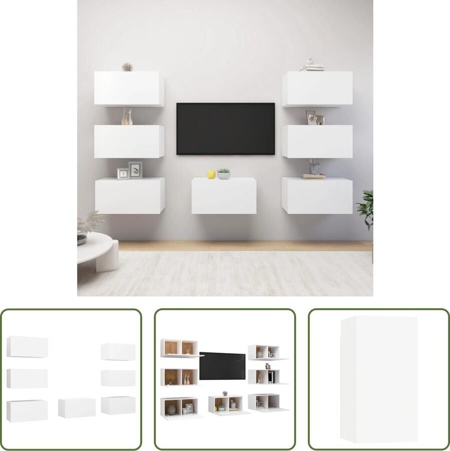 The Living Store Hangende TV Kastenset Spaanplaat 30.5 x 30 x 60 cm Wit 7 stuks - Foto 2