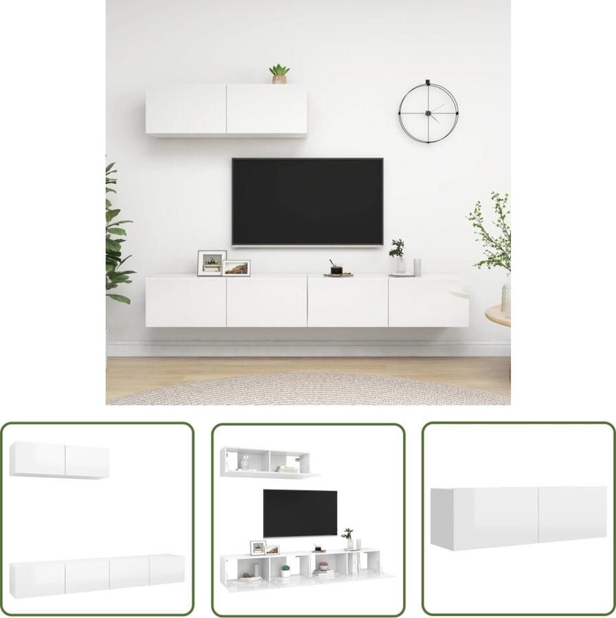 The Living Store TV-meubelset Hoogglans Wit 100x30x30 cm Montage vereist - Foto 2