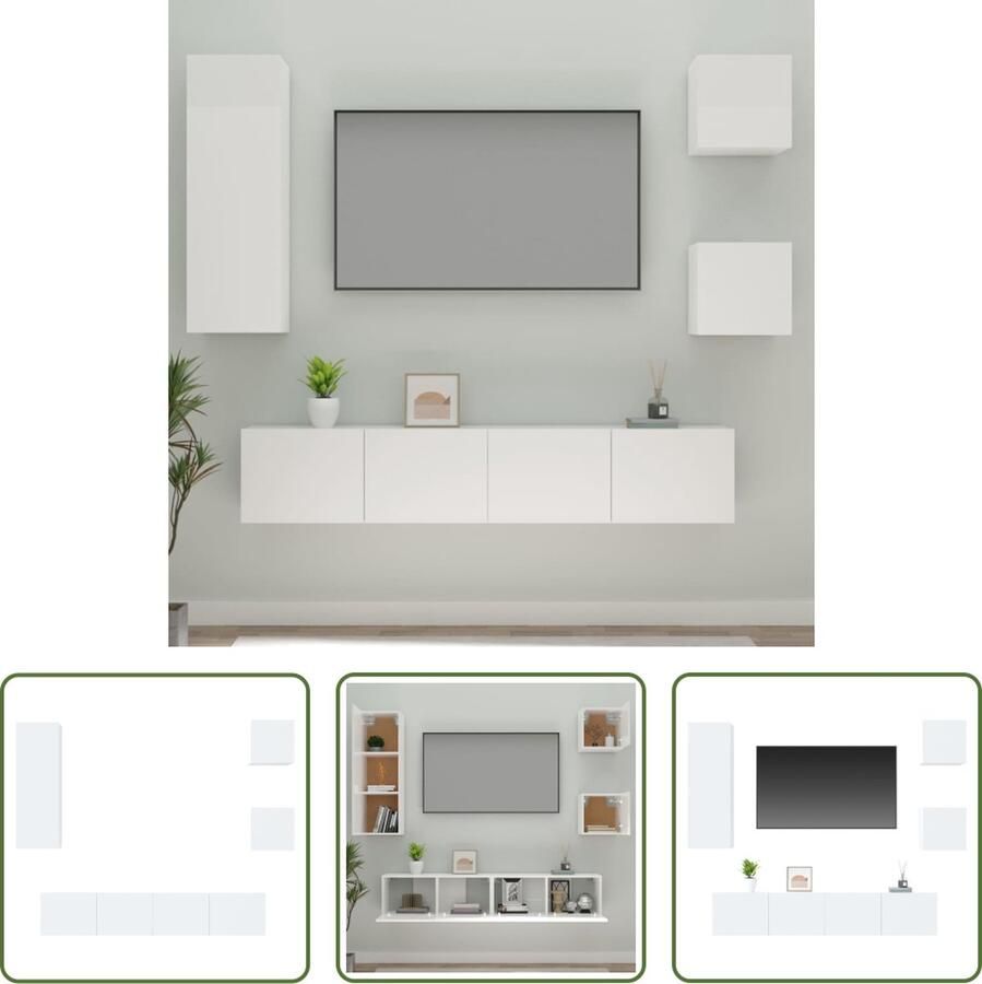 The Living Store TV-meubelset Hoogglans wit 2x30.5x30 cm 1x30.5x30x90 cm 2x80x30x30 cm - Foto 2