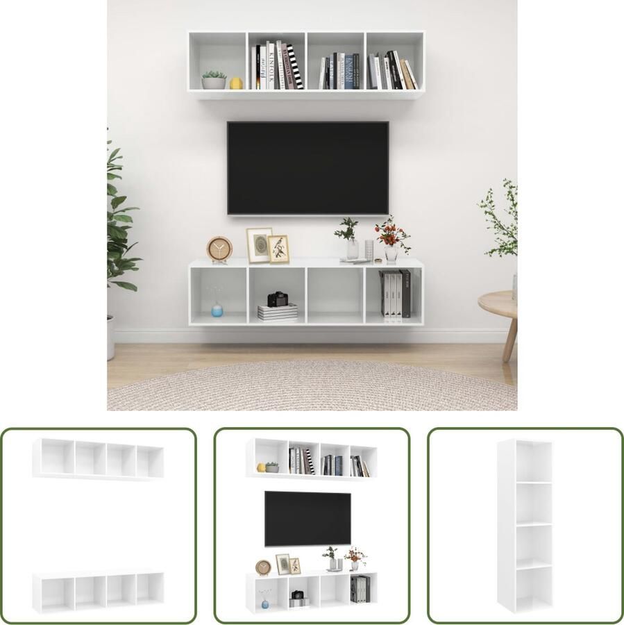 The Living Store Televisiewandmeubelset Hoogglans wit 37 x 37 x 142.5 cm Met 4 vakken - Foto 2