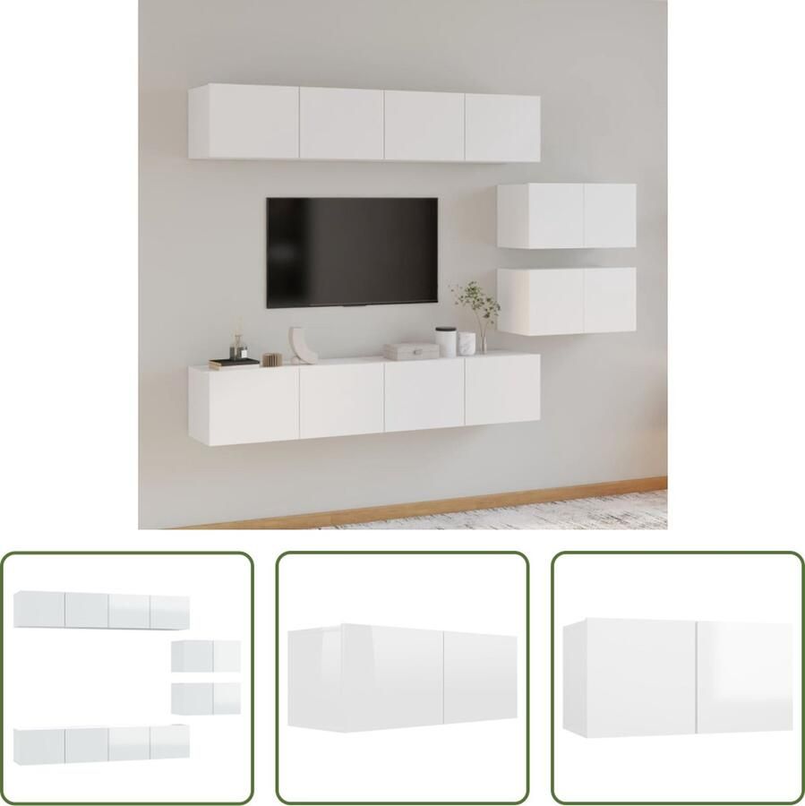 The Living Store TV Meubel Set Klassiek design Voldoende opbergruimte Wandgemonteerd Hoogglans wit Hoge kwaliteit - Foto 2