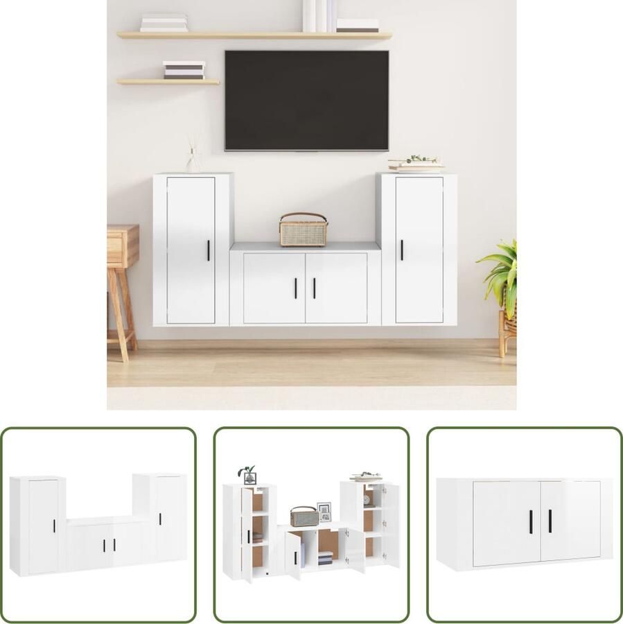 The Living Store Klassieke TV-meubelset Hoogglans wit Gemaakt van bewerkt hout Voldoende opbergruimte - Foto 2