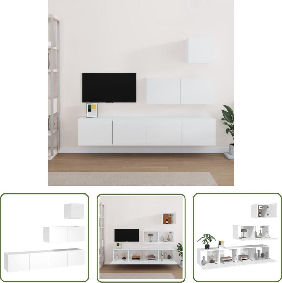 The Living Store TV-meubelset Hoogglans wit Bewerkt hout Bovenste tv-meubel- 30.5 x 30 x 30 cm Middelste tv-meubel- 80 x 30 x 30 cm Onderste tv-meubel- 80 x 30 x 30 cm - Foto 2