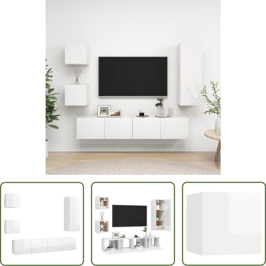 The Living Store Tv-meubelset hoogglans wit Materiaal- spaanplaat Montage vereist Afmetingen- 30.5 x 30 x 90 cm- 80 x 30 x 30 cm- 30.5 x 30 x 30 cm - Foto 2