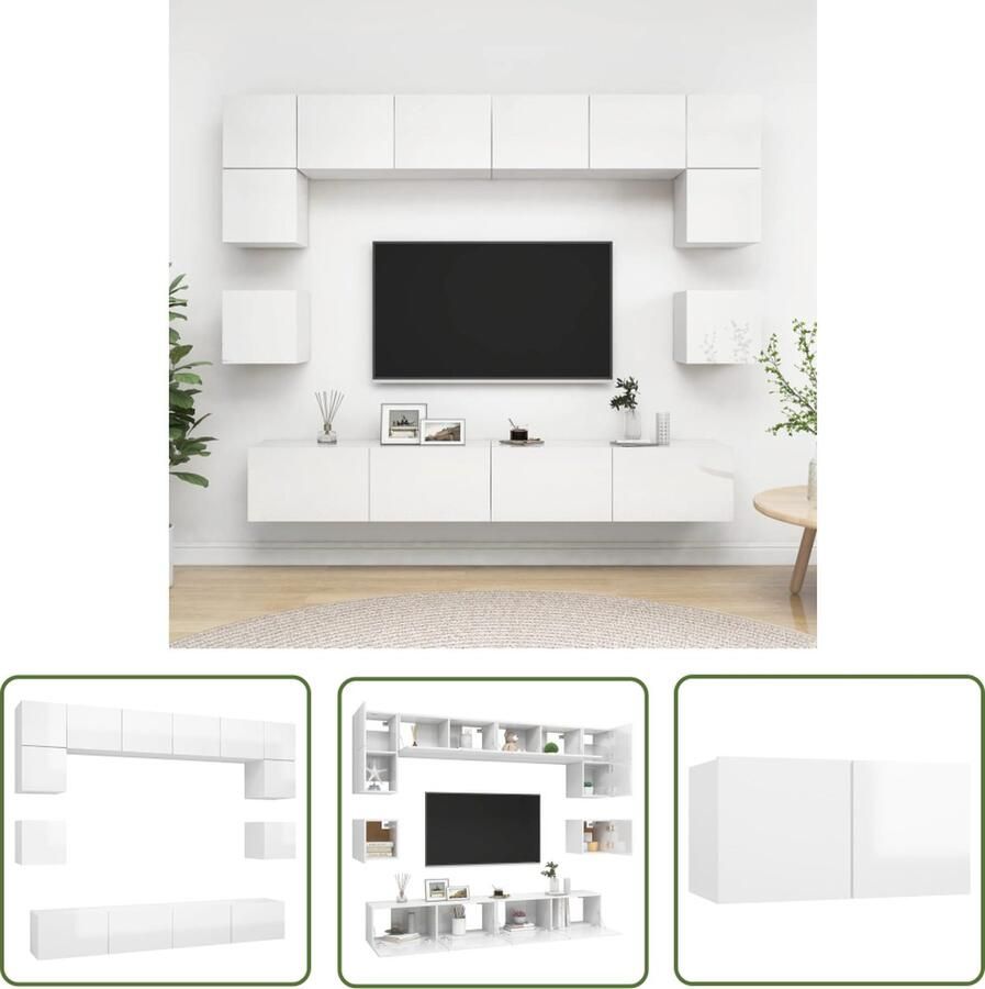 The Living Store TV-meubelset hoogglans wit spaanplaat 100x30x30 80x30x30 60x30x30 30.5x30x30 cm - Foto 2