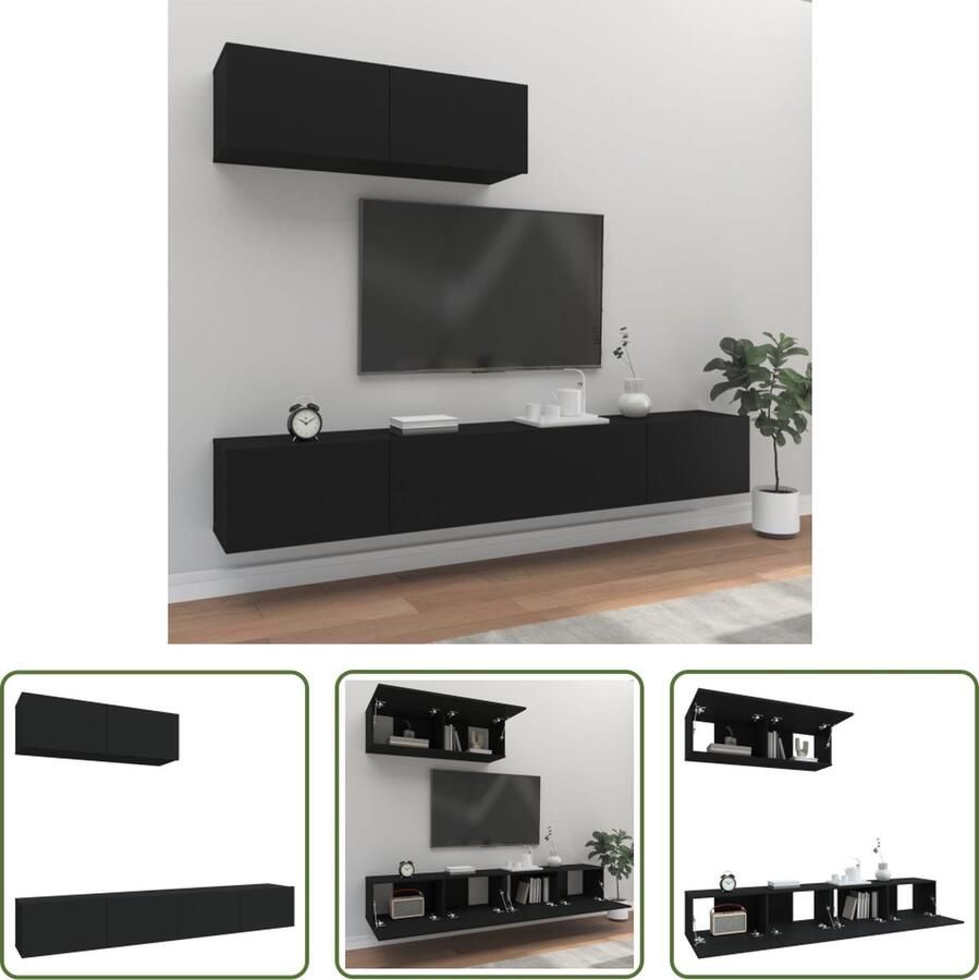 The Living Store Tv-meubelset hout 100 x 30 x 30 cm zwart 3 stuks Tv Kast Houten Tv Kast Wandmontage Tv Kast Tv Meubel Salontafel - Foto 2