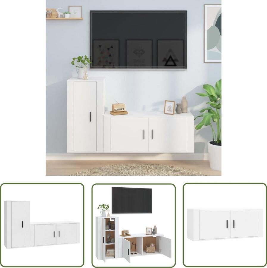 The Living Store TV-meubelset Klassiek design Stevig bewerkt hout Voldoende opbergruimte Wandgemonteerd Wit 100 x 34.5 x 40 cm 40 x 34.5 x 80 cm - Foto 2