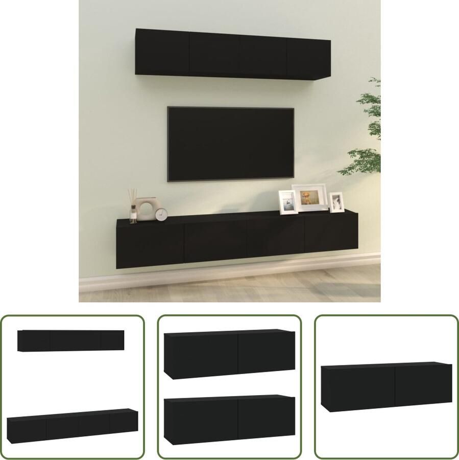 The Living Store TV Meubelset Klassiek Design Wandgemonteerd Zwart 80x30x30cm 100x30x30cm TV Meubel Wandmontage Houten TV Kast Zwart TV Meubel Salontafel - Foto 2