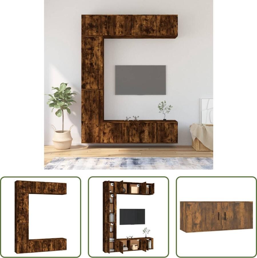 The Living Store Tv-meubelset Klassiek Gerookt Eiken 2x 40x34.5x100cm 2x 100x34.5x40cm 3x 40x34.5x40cm - Foto 2
