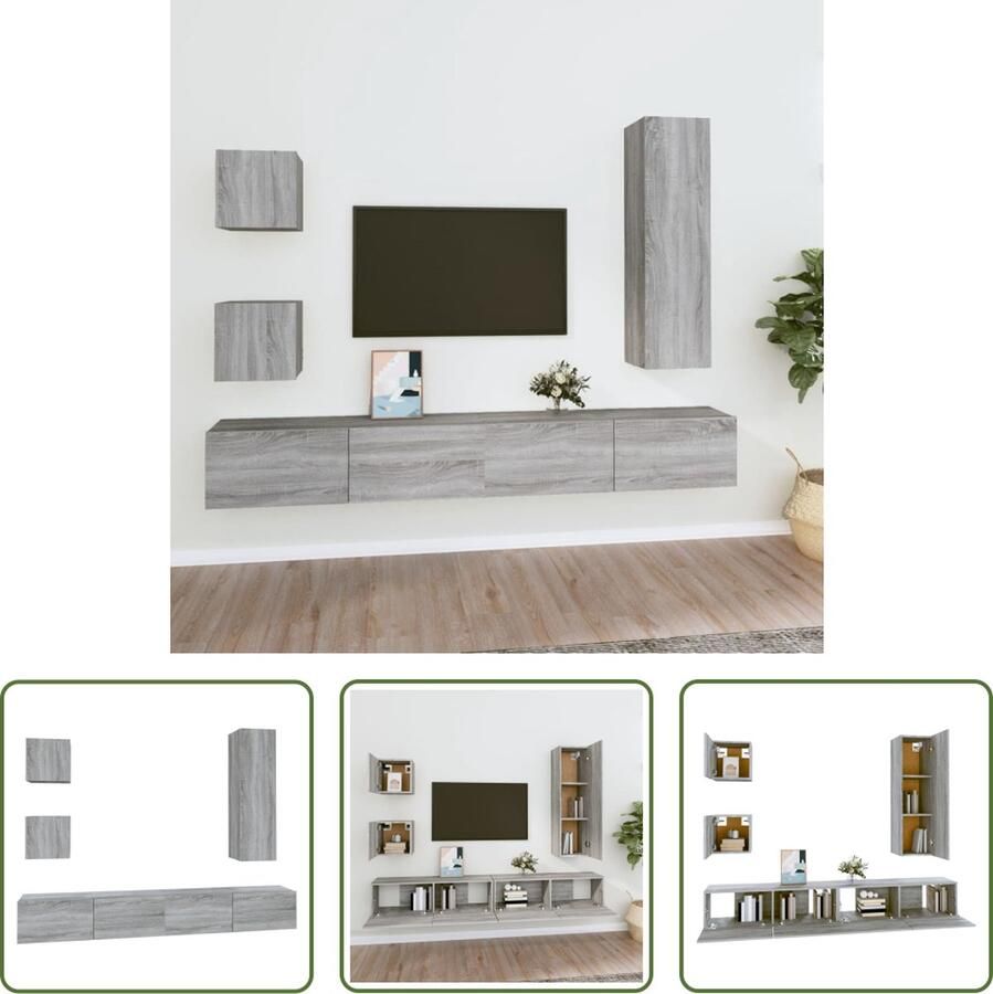 The Living Store Tv-meubelset Klassiek Grijs sonoma eiken Bewerkt hout 3 maten Voldoende opbergruimte Wandgemonteerd Tv Meubels Houten Tv Kast Wandmontage Tv Kast Grijze Tv Kast Sonoma Eiken Tv Kast