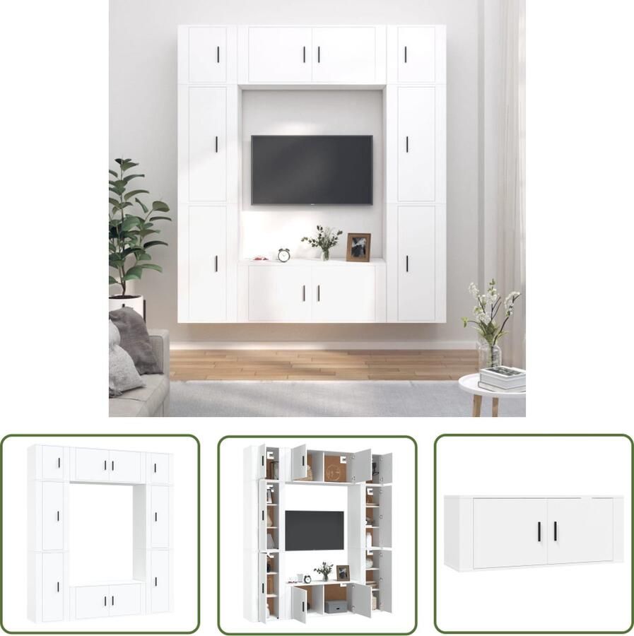 The Living Store TV-meubelset Klassiek design Voldoende opbergruimte Wandgemonteerd Kleur- wit Materiaal- bewerkt hout - Foto 2