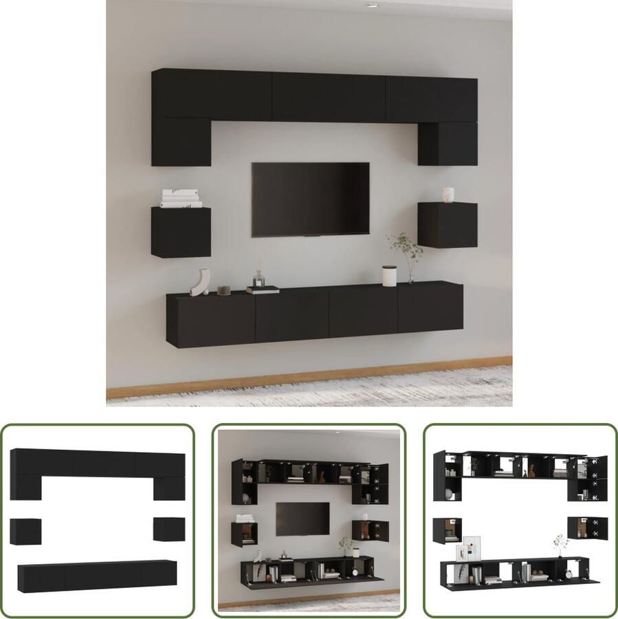 The Living Store TV-meubelset Klassiek Hout Zwart 2x 60x30x30cm 2x 80x30x30cm 2x 100x30x30cm 2x 30.5x30x30cm - Foto 2