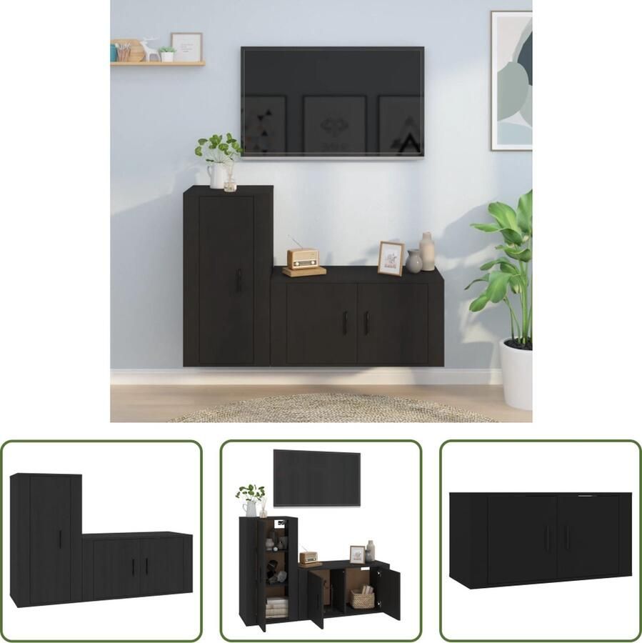 The Living Store TV-meubelset Klassiek ontwerp Trendy en praktisch Stevig bewerkt hout Voldoende opbergruimte Wandgemonteerd Zwart 80x34.5x40 cm 40x34.5x80 cm - Foto 2