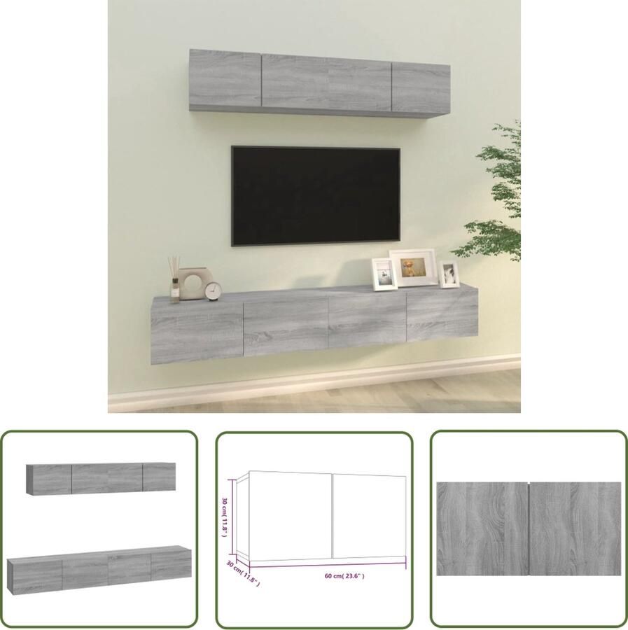 The Living Store Tv-meubelset Klassiek Televisiemeubel 60x30x30cm 80x30x30cm Kleur- Grijs Sonoma Eiken - Foto 2