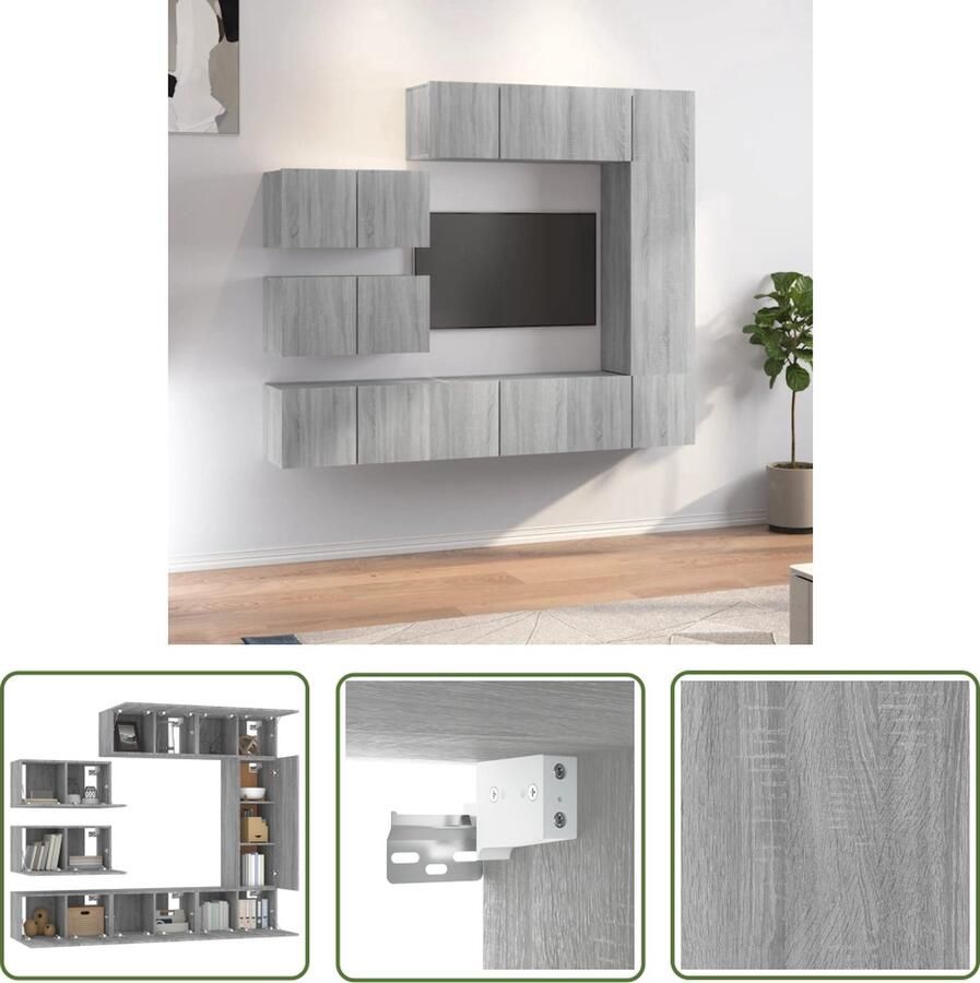 The Living Store TV-meubelset Klassiek Tv-meubel 60x30x30 cm Kenen- Wandgemonteerd stevig materiaal Kleur- Grijs sonoma eiken - Foto 2