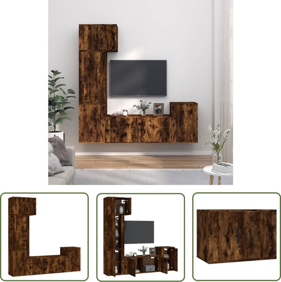 The Living Store TV-meubelset Klassiek ontwerp Trendy en praktisch Hoogwaardig materiaal Voldoende opbergruimte Wandgemonteerde functie Handleiding meegeleverd Kleur- gerookt eiken Levering bevat maten - Foto 2