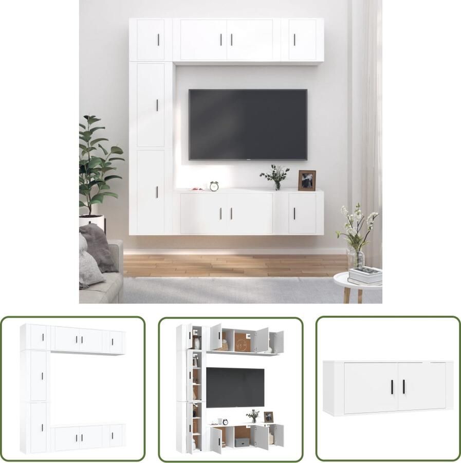 The Living Store Klassieke TV-kastenset 2x 100x34.5x40cm 2x 40x34.5x80cm 3x 40x34.5x40cm Wit Bewerkt Hout - Foto 2