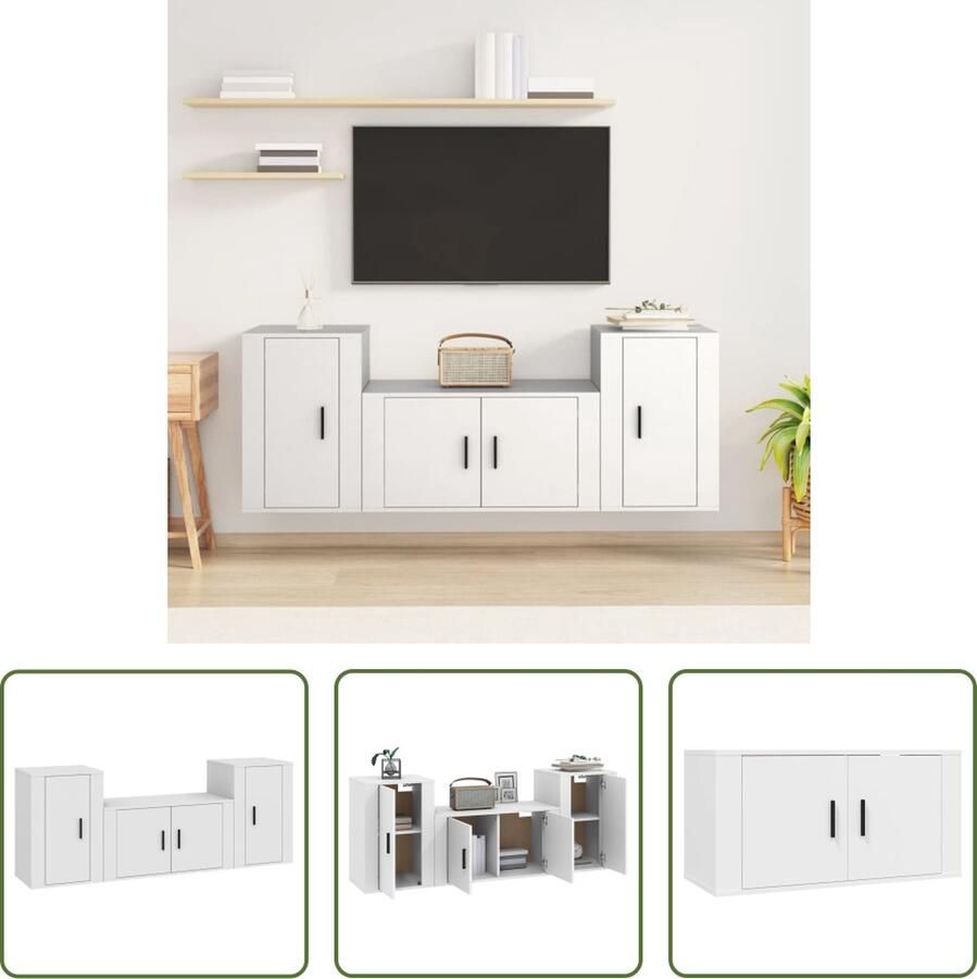The Living Store Klassieke Televisiekastenset TV-meubel 80x34.5x40cm Wandgemonteerd Wit - Foto 2