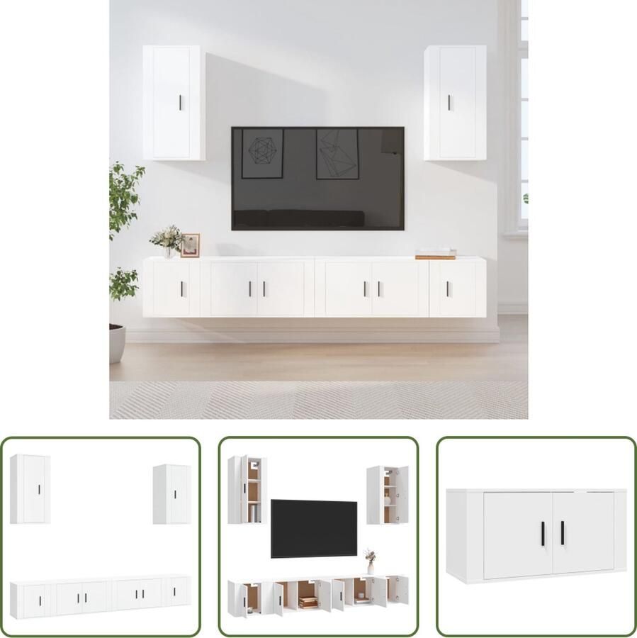 The Living Store TV-Meubelset Klassiek Wit 2x 80 x 34.5 x 40 cm 2x 40 x 34.5 x 40 cm 2x 40 x 34.5 x 80 cm - Foto 2