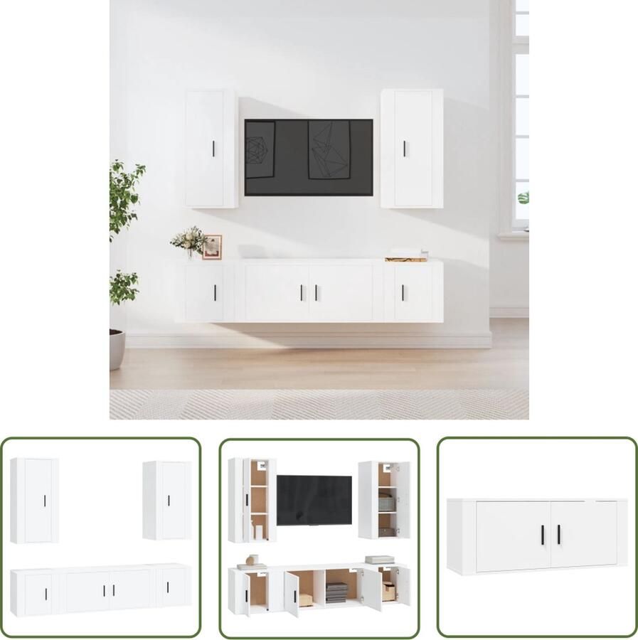 The Living Store TV-meubelset Klassiek Wit Hoge kwaliteit Voldoende opbergruimte - Foto 2
