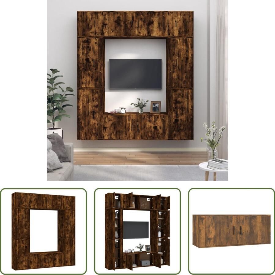 The Living Store TV-meubelset Klassieke televisiekast Gerookt eiken Levering bevat- 2x 100x34.5x40 cm 4x 40x34.5x80 cm 2x 40x34.5x40 cm - Foto 2