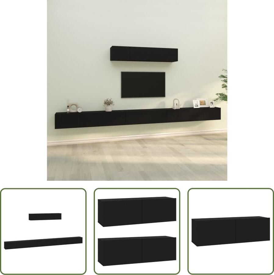 The Living Store TV-meubelset Klassieke Televisiekastenset 100x30x30cm 80x30x30cm Zwart Tv Meubel Klassieke Tv Kast Houten Tv Stand Wandmontage Tv Unit Tv Salontafel - Foto 2