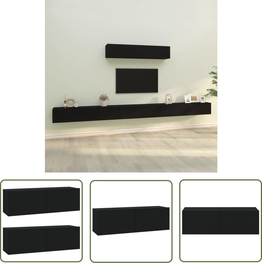 The Living Store TV-meubelset Klassieke Televisiekastenset 100x30x30cm 80x30x30cm Zwart Tv Meubel Klassieke Tv Kast Houten Tv Stand Wandmontage Tv Unit Tv Salontafel - Foto 3