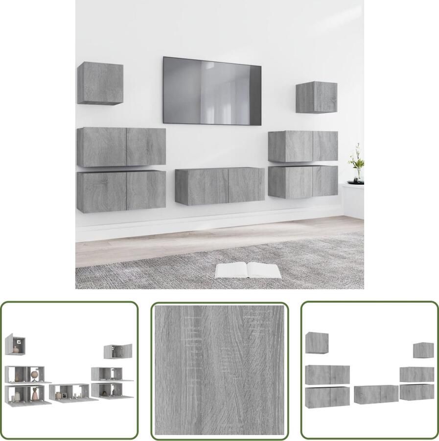 The Living Store TV-meubelset Klassieke televisiekastenset Groot Middelgroot en Klein Kleur- Grijs Sonoma Eiken Hoge kwaliteit Ruime opbergruimte Wandgemonteerde functie - Foto 2