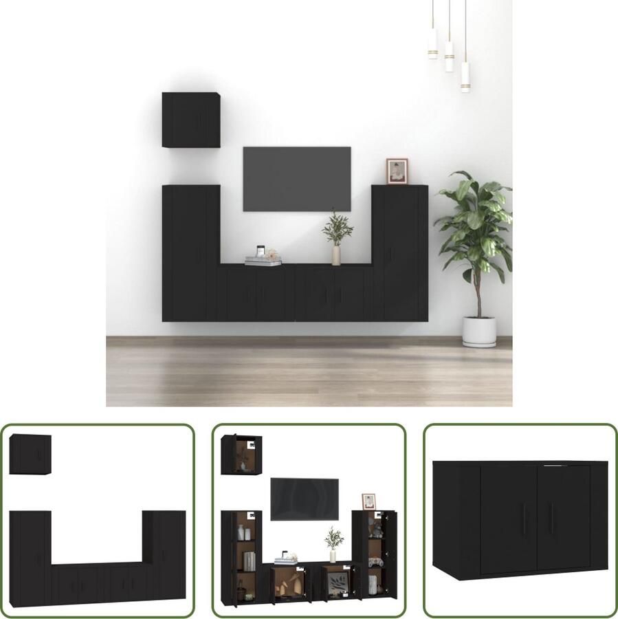 The Living Store Klassieke Televisiekastenset Tv-meubelset Zwart 57x34.5x40 cm 40x34.5x100 cm 40x34.5x40 cm - Foto 2