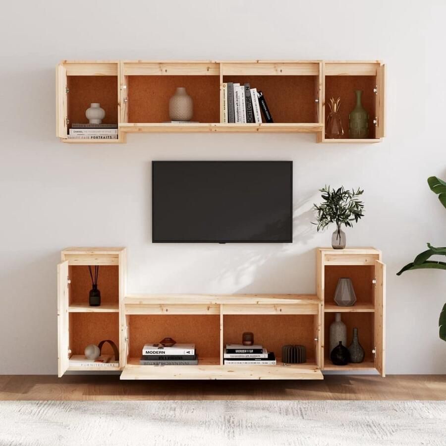The Living Store TV-meubelset Massief grenenhout 100 x 30 x 35 cm 30 x 30 x 40 cm 30 x 30 x 60 cm TV Meubel Houten Tv Stand Grenoblehouten Tv Unit Salontafel Wandplank - Foto 2