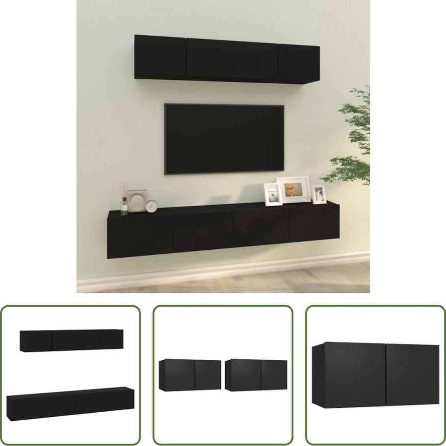 The Living Store Tv-meubelset Massief Hout 60x30x30 cm + 80x30x30 cm Zwart - Foto 2