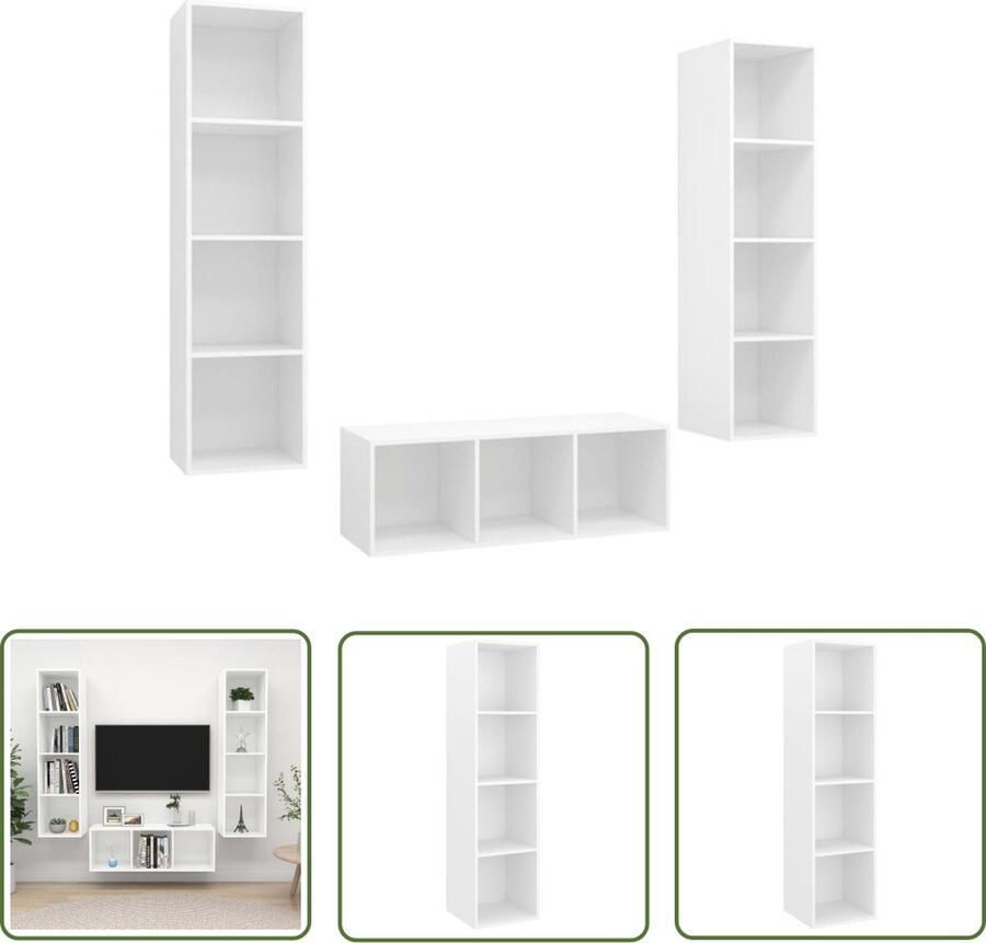The Living Store Televisiewandmeubelset Serie- [naam serie] TV-meubel 37x37x107 cm 2x 37x37x142.5 cm Wit Spaanplaat - Foto 2