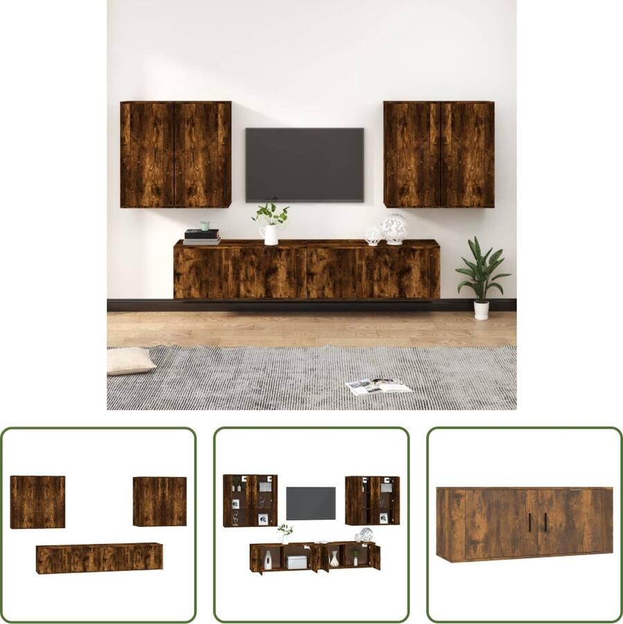 The Living Store Tv-meubelset s Tv-meubel Gerookt eiken 100x34.5x40cm en 40x34.5x80cm Hoogwaardig materiaal - Foto 2