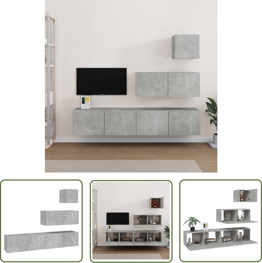 The Living Store TV-meubelset Serie Modern Design Duurzaam bewerkt hout Voldoende opbergruimte Wandmontage Betongrijs - Foto 2
