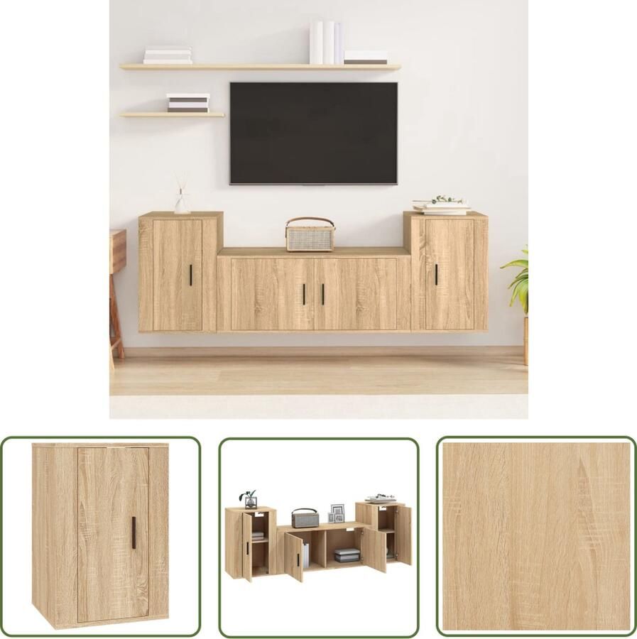 The Living Store TV-meubelset Sonoma Eiken 100x34.5x40 cm Trendy en praktisch design - Foto 2