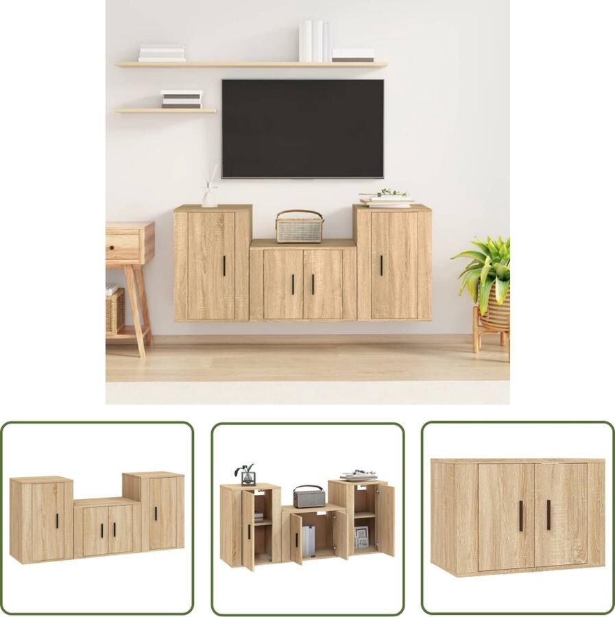 The Living Store TV-meubelset Sonoma Eiken 1x 57x34.5x40cm 2x 40x34.5x60cm Tv Meubels Salontafel Houten Tv Kast Tv Stand Sonoma Eiken - Foto 2