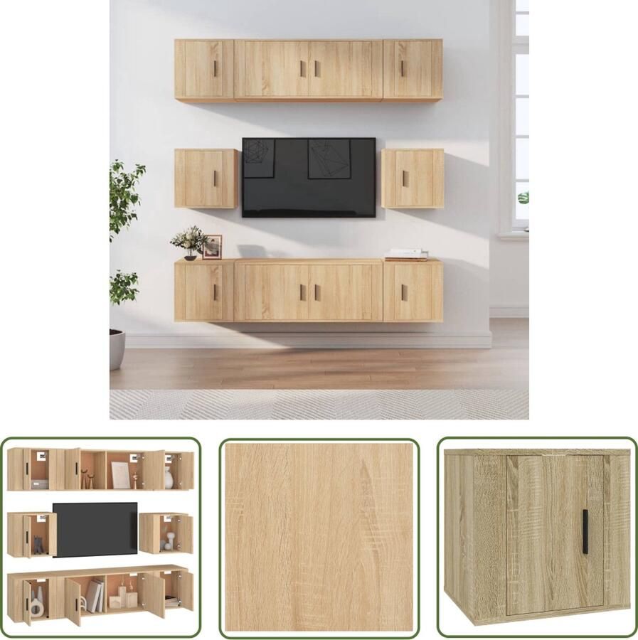 The Living Store Klassieke TV-kastenset 2x100x34.5x40 cm + 6x40x34.5x40 cm Sonoma eiken - Foto 2