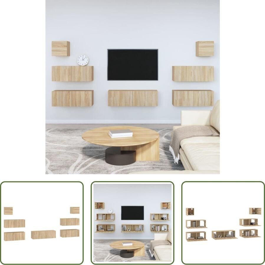 The Living Store Televisiekastenset Klassiek design Voldoende opbergruimte Wandgemonteerde functie Sonoma eiken - Foto 3
