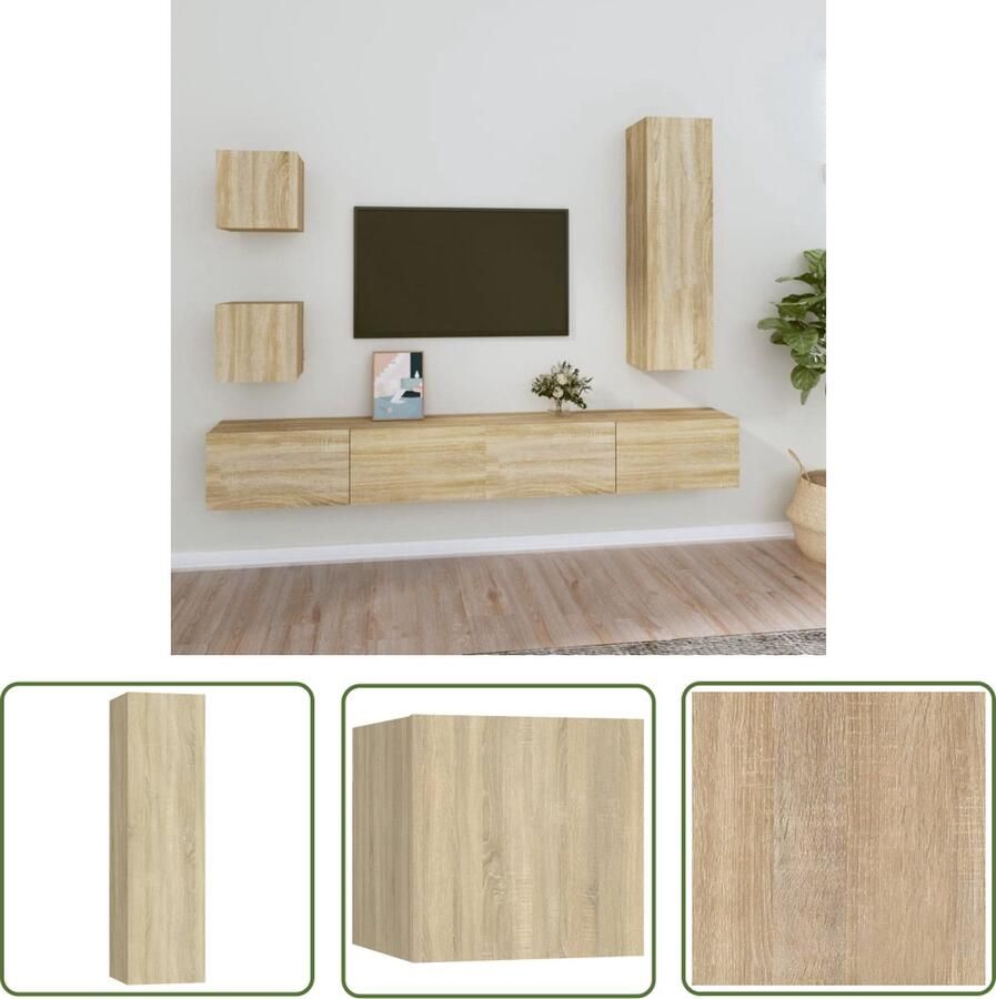 The Living Store Televisiemeubelset Klassiek Voldoende Opbergruimte Wandgemonteerd Sonoma Eiken Hoge Kwaliteit - Foto 2