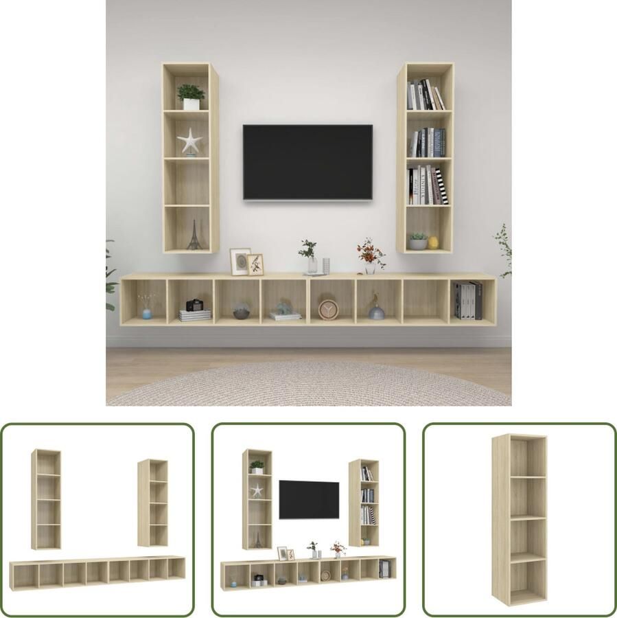 The Living Store Televisiewandmeubelset 37 x 37 x 142.5 cm Sonoma eiken spaanplaat Montage vereist - Foto 2