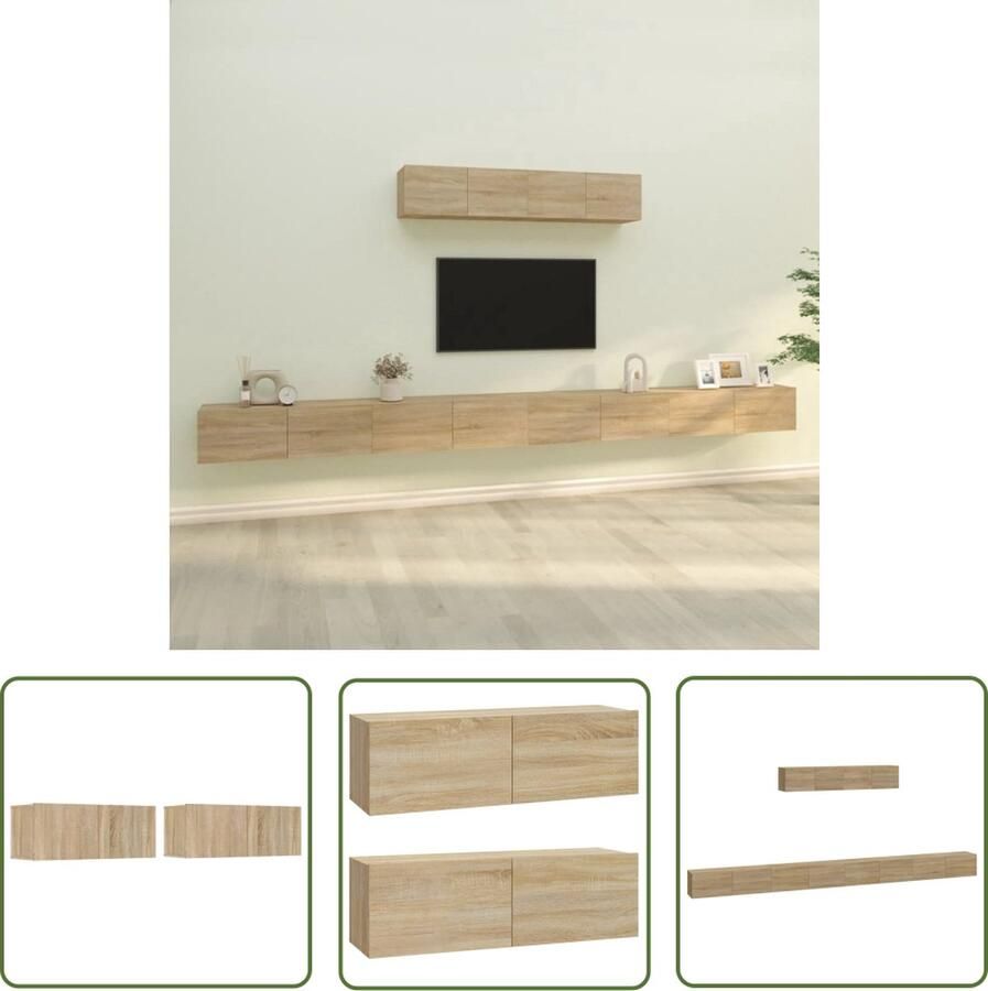 The Living Store vidaXL 6-delige Tv-meubelset bewerkt hout sonoma eikenkleurig Tv Kast Salontafel Houten Tv Stand Wandmontage Tv Kast Tv Meubelset - Foto 2