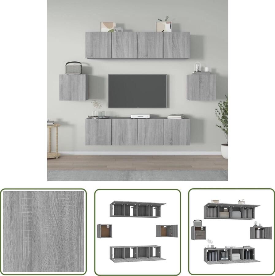 The Living Store Tv-meubelset Sonoma Eiken 4x 2 deuren + 2x 1 deur Grijs Hoge kwaliteit - Foto 2