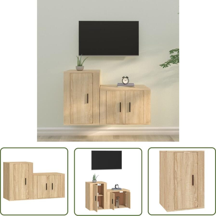 The Living Store TV-meubelset Sonoma Eiken 57x34.5x40 cm 40x34.5x60 cm TV Kast Salontafel Houten Tv-meubel Tv-opstelling Woonkamerdecoratie - Foto 2