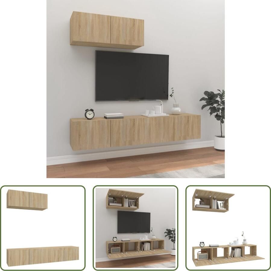 The Living Store Klassieke TV-meubelset 80x30x30 cm Sonoma Eiken - Foto 2