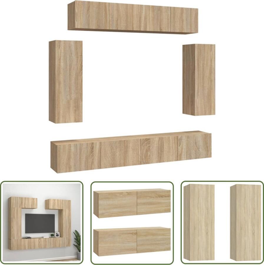 The Living Store Tv-meubelset Sonoma eiken 80x30x30 cm 30.5x30x90 cm 100x30x30 cm Tv-meubel Salontafel Houten Tv-stand Wandmontage Bruine Tv-kast - Foto 2