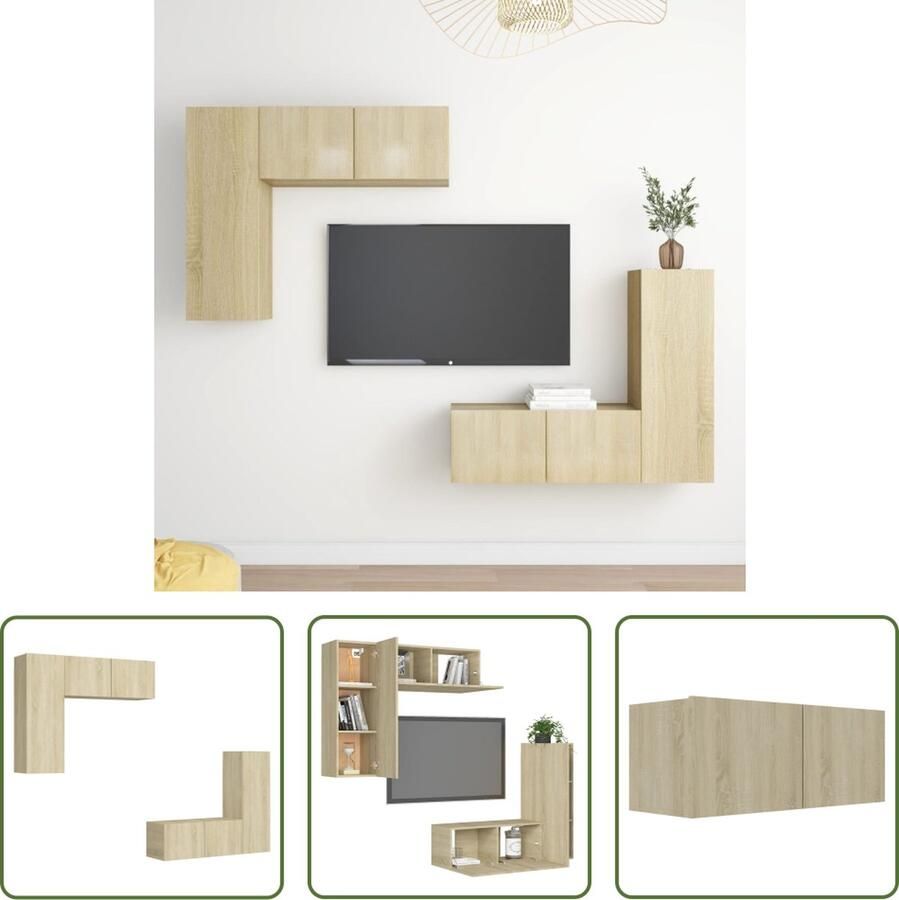 The Living Store TV wandmeubelset Spaanplaat 80x30x30 cm 30.5x30x90 cm Sonoma eiken Montage vereist - Foto 2