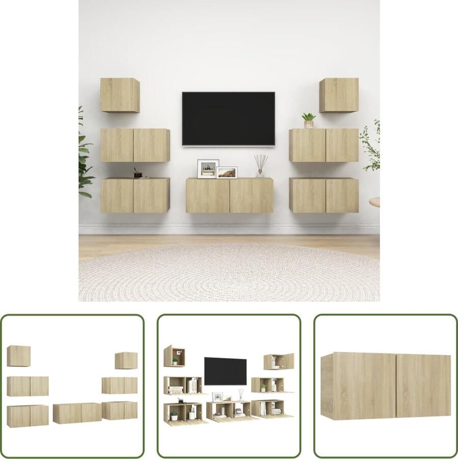 The Living Store TV-meubelset Sonoma Eiken Hangende spaanplaat meubelset met opbergvakken Reinigbaar Montage vereist Afmetingen- 60 x 30 x 30 cm 80 x 30 x 30 cm 30.5 x 30 x 30 cm - Foto 2