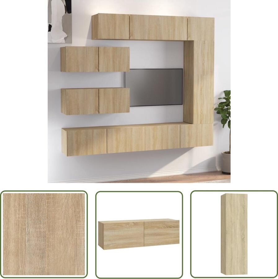 The Living Store TV-meubelset Sonoma Eiken Klassiek design Wandmontage 7-delige set TV Meubels Tv Kasten Salon Meubilair Houten Tv Stand Wandmontage Tv Unit - Foto 2